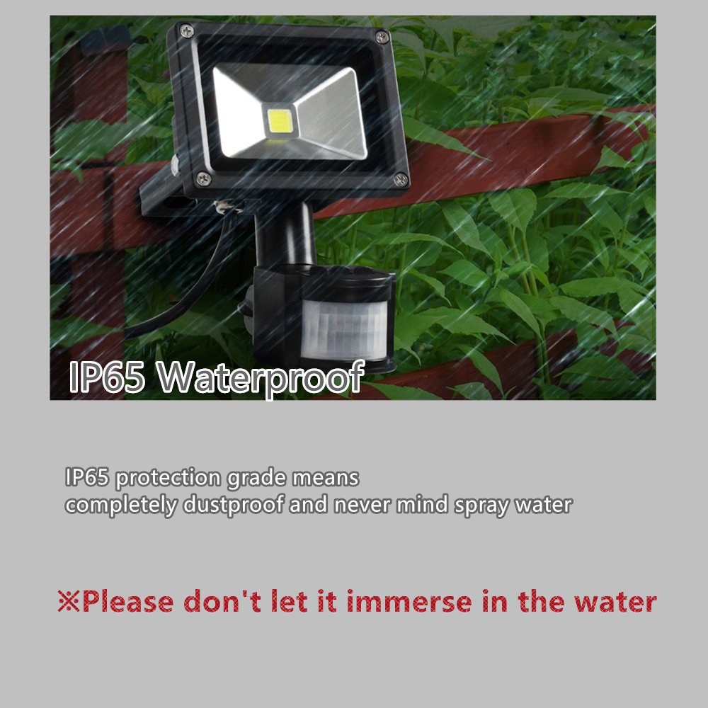 （Big Sale） 10W Motion Sensor LED Flood Light, 3000K Warm White, 1100lm(Max), IP65 Waterproof Security Spotlight with PIR for Driveway, Square - Black