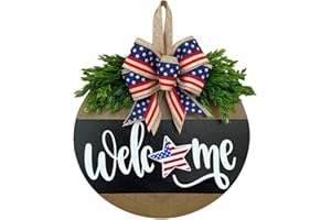 GAOHUBIN 4th of July Wreath,4th of July Wreaths for Front Door,Independence Day Patriotic Wreath Memorial Day Welcome Sign for Wall Porch Window Home Farmhouse