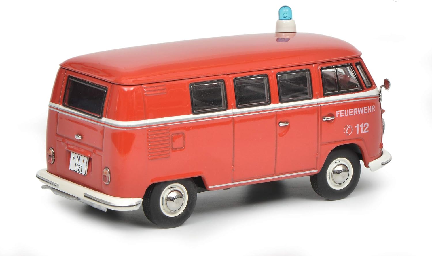 Schuco 450368800 VW T1 Bus Fire Brigade with Blue Light Model Car 1:43 White/Red - Image 3