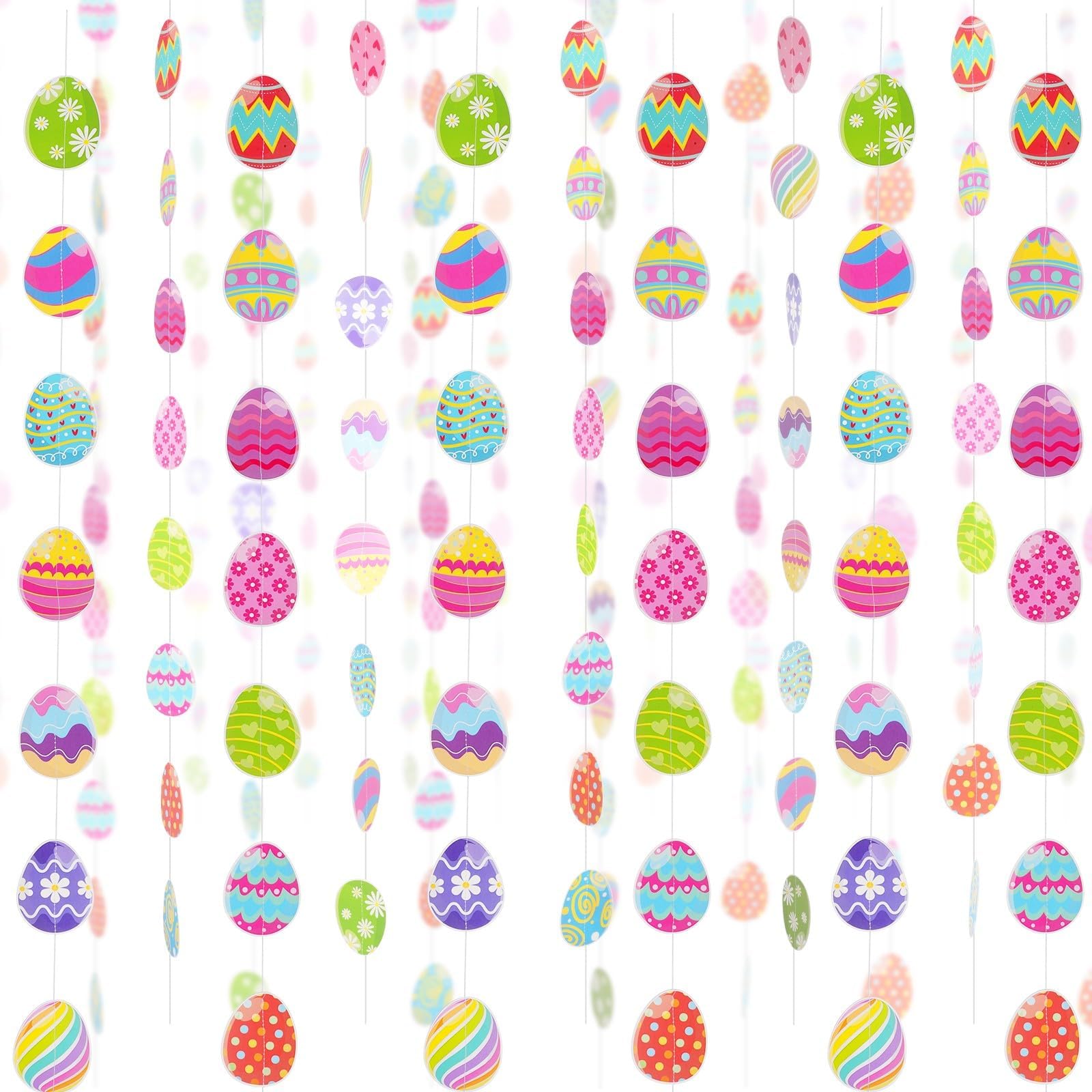 AhfuLife Easter Egg Garland Decorations, Happy Easter Paper Banner Party Decorations 6pcs Hanging Eggs for Home Party Favors Supplies