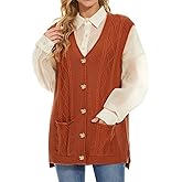 Hyipels Women's Sweater Vest,Long Cable Loose Knitted Sleeveless V Neck Casual Sweaters Tank Top S~XL