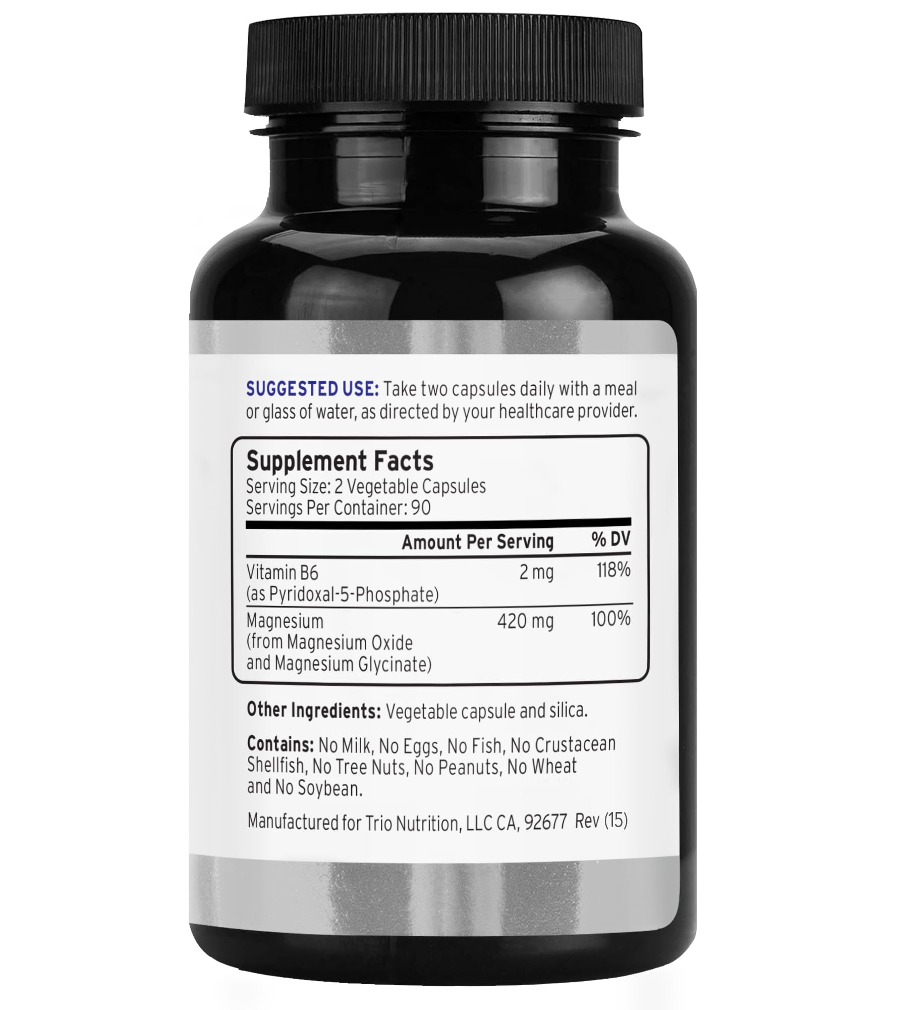 Trio Nutrition Magnesium Complex 90 Day Supply 420 mg | Natural Calm, Relax, Stress Relief, and Muscle Recovery |Magnesium Glycinate Supplement with Vitamin B6 for Rapid Absorption*