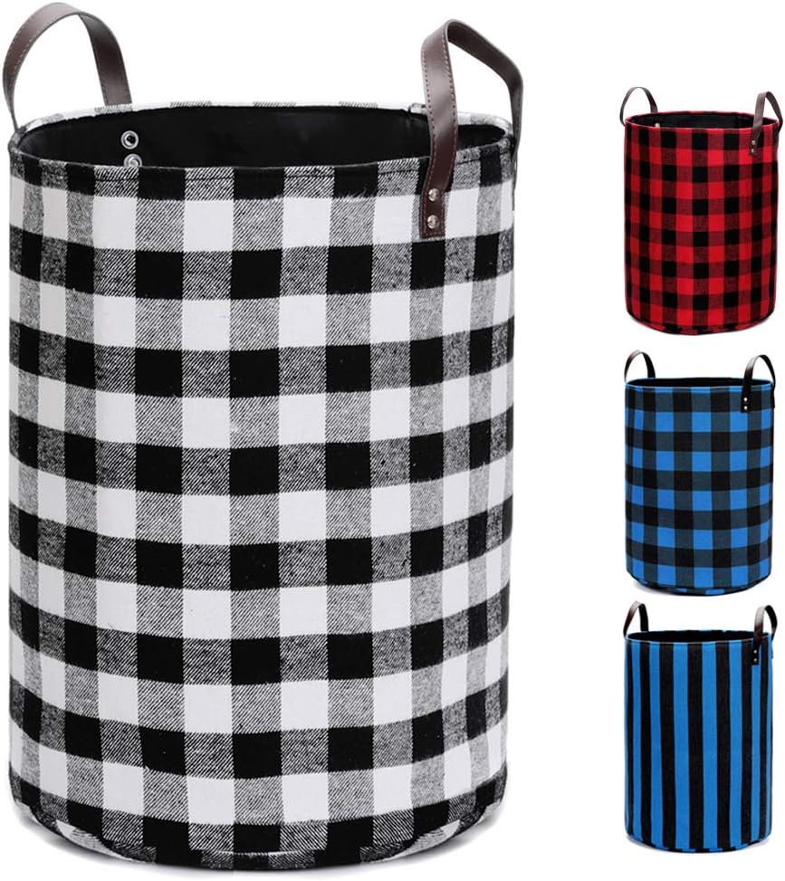 Medium Round Laundry Hamper Nursery Baskets Collapsible Storage Bin Dirty Clothes Basket Shelf Closet Organization Home Decor Blue Black Grid Home Kitchen Cjp Org In