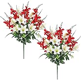 Cemetery Flowers 2pack Cemetery Decorations for Grave Funeral Flowers Artificial Lily Gladiolus Cemetery Flowers for Grave Graveyard Memorial Flowers for Gravesite Cemetery Headstones -Red and White