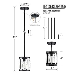 Crystal Pendant Lighting Fixture Matte Black Drum