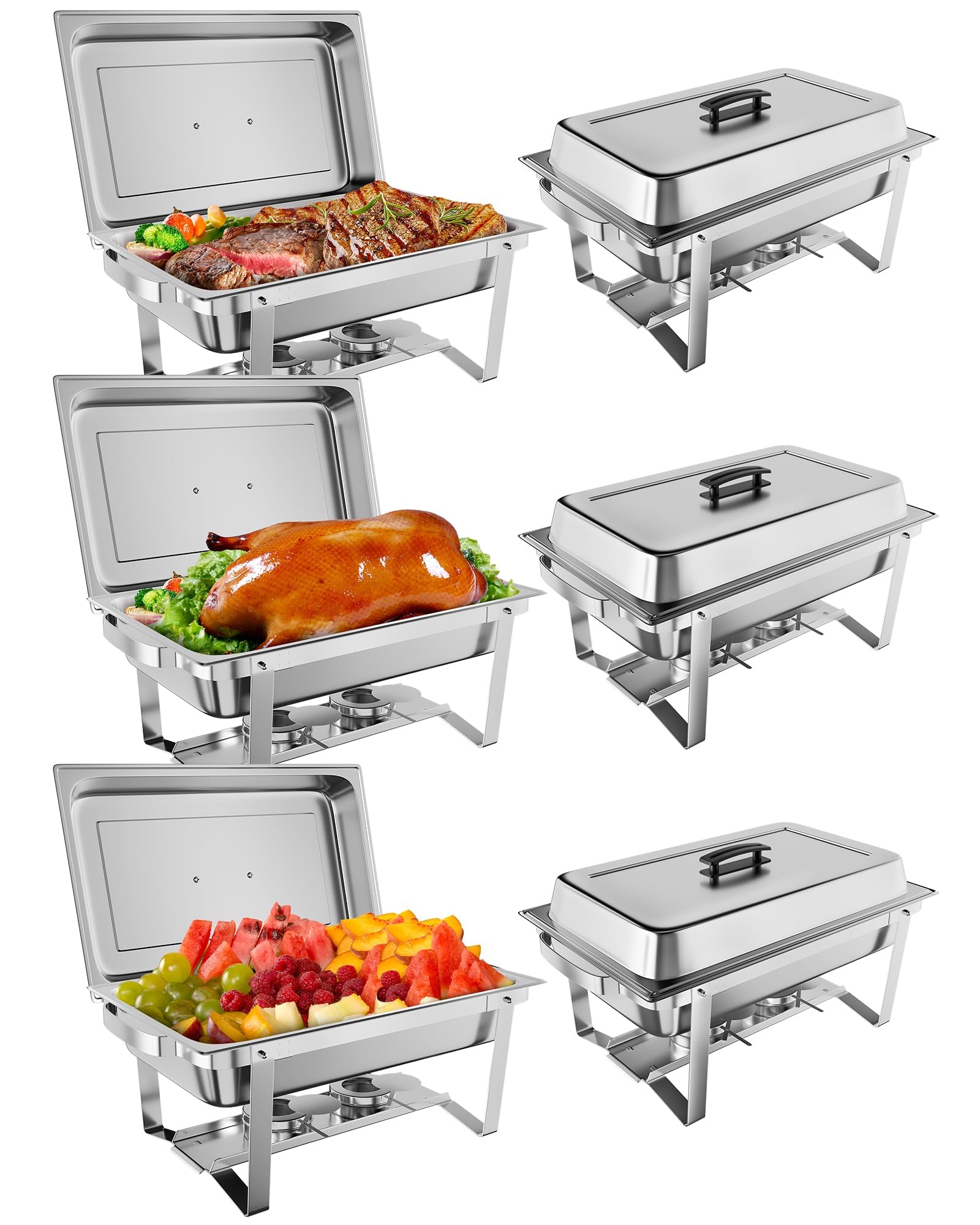 Photo 1 of GarveeHome Chafing Dish Buffet Set 6 Pack, 8 QT Food Servers and Warmers Stainless Steel Chafer with Water Pan for Weddings, Parties, Banquets, and Catering