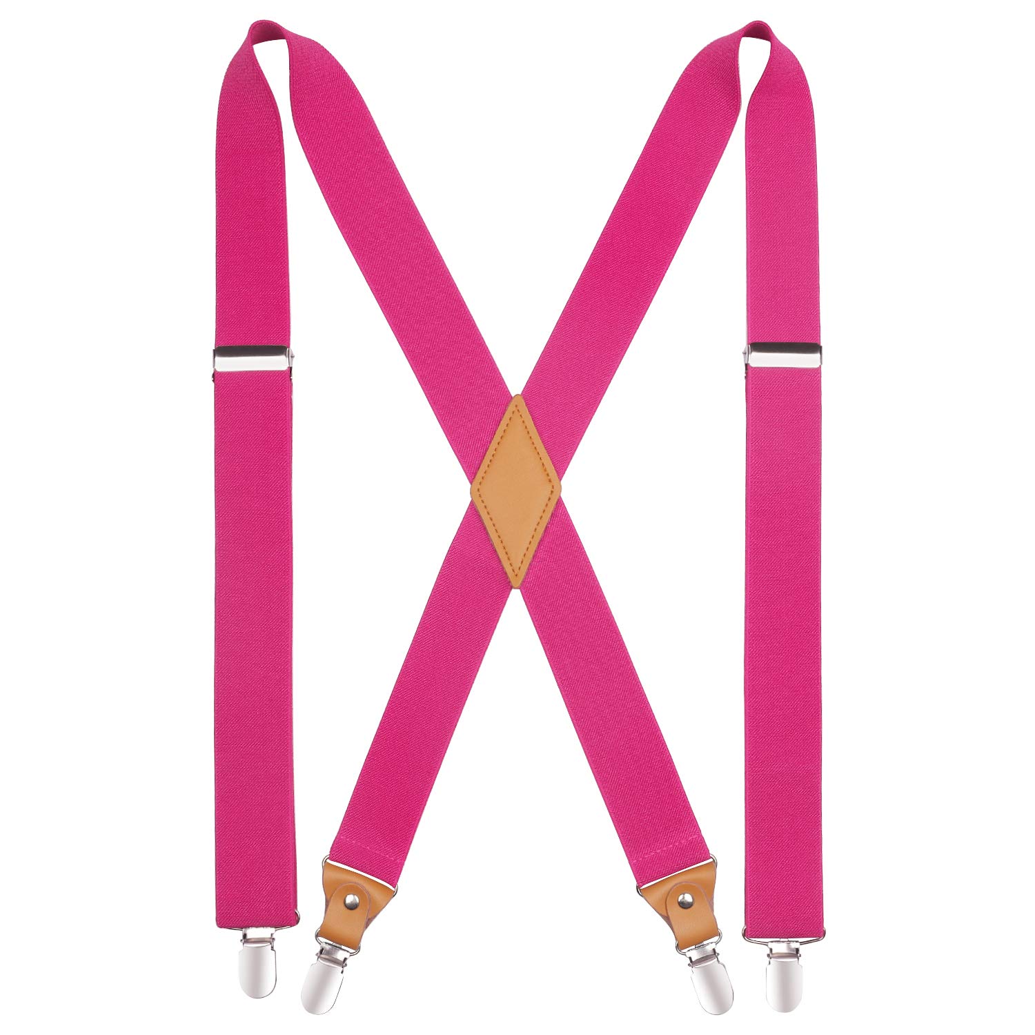 HISDERN Men's Braces with Very Strong 4 Clips Heavy Duty Suspenders X Style Pink Adjustable Suspender