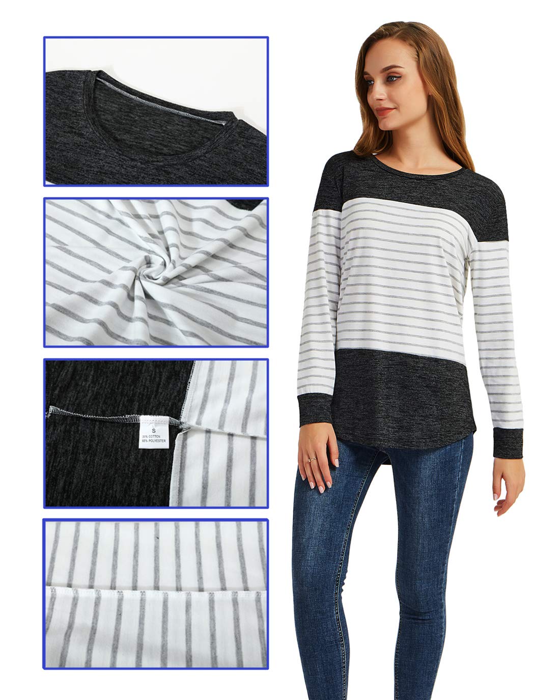 Gititlys Women T Shirts Blouse Long Sleeve Round Neck Shirt Women\'s Clothing M