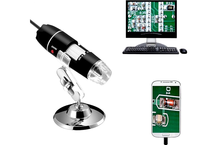 Jiusion 40 to 1000x Magnification Endoscope, 8 LED USB 2.0 Digital Microscope, Mini Camera with OTG Adapter Metal Stand, Compatible with Mac Windows 7 8 10 11 Android Linux Chrome Not for iPhone/iPad