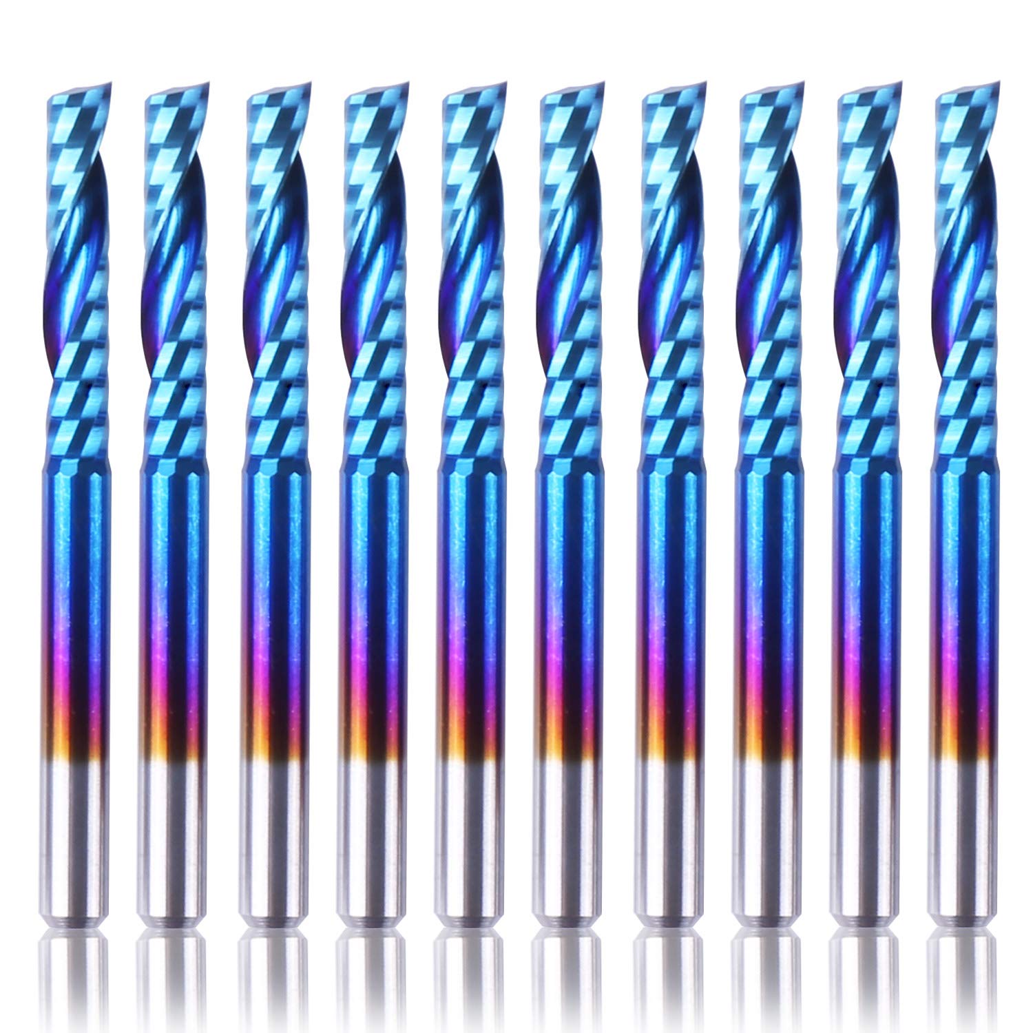 SainSmart Genmitsu 10Pcs Nano Blue Coat Flat Nose End Mill CNC Router Bits, 1/8