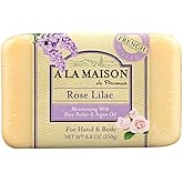 A LA MAISON Rose Lilac Bar Soap - Triple French Milled Natural Moisturizing Hand Soap Bar (1 Bar of Soap, 8.8 oz)