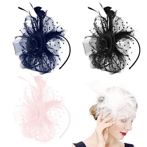 4PCS Fascinators Hat for Women,Mesh Flower Feathers Fascinators Hat with Clip and Headband Weddings Birthday Cocktail Tea Party Family Party Headwear for Girls & Women (Black/Blue/White/Pink)