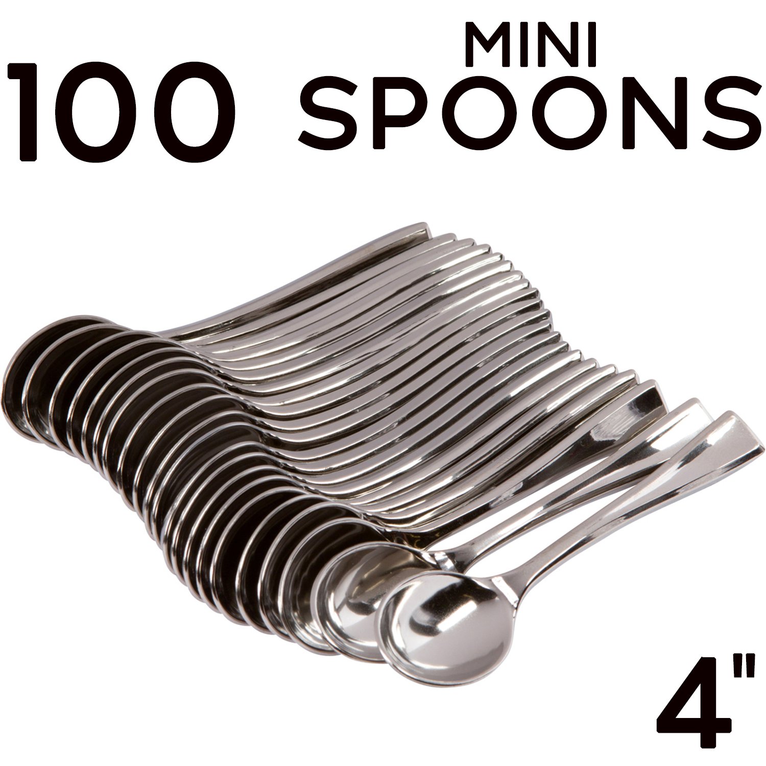 100pc Mini Dessert Spoons Silver Disposable 4 Inch for Appetizers