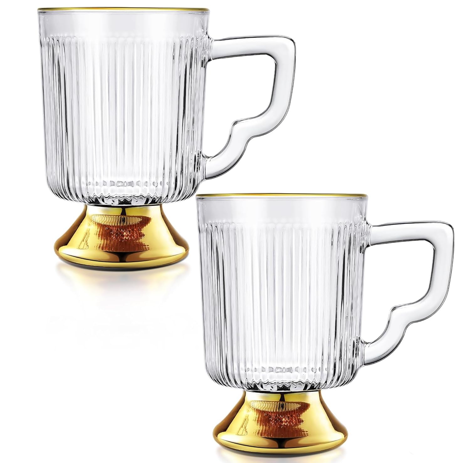 Joeyan Latte Glasses Tea Coffee Mugs Set of 2, 350ml Ribbed Coffee Tea Glass Cups Hot Drink Cafe Mugs with Handle Ideal for Milk Juice Ice Cream Latte Cappuccino Espresso and Hot Chocolate