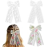Mabor 3Pcs Elegant Beige Lace Bow, Large Lace Tulle Bows, Floral Hair Bows for Women Girls, Bowknot Barrettes with Long Tails, Coquette Hair Styling Accessories