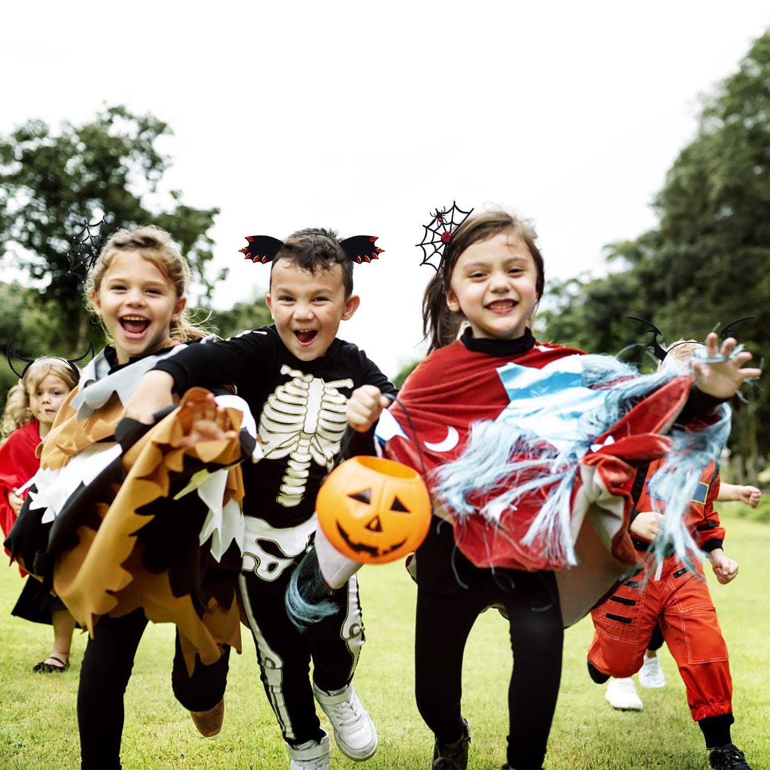 ZOYLINK 6 PCS Halloween Haarreif -Teufelshörner Haarreif, Spinnen Kopfschmuck und Fledermaus Stirnband Karneval Fasching Halloween Mädchen Dame