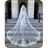 WEZTEZ Pearl Bridal Veil for Wedding 1 Tier Long Wedding Veils,Cathedral length Chapel Length with Comb For Brides