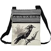 LiuenMgg Ink Crow Messenger Bag Small Ethnic Pattern Printed Adjustable Strap Crossbody Zipper Bag Ink Crow Phone Bag Wallet Cute Shoulder Handbag for Women Friends -3