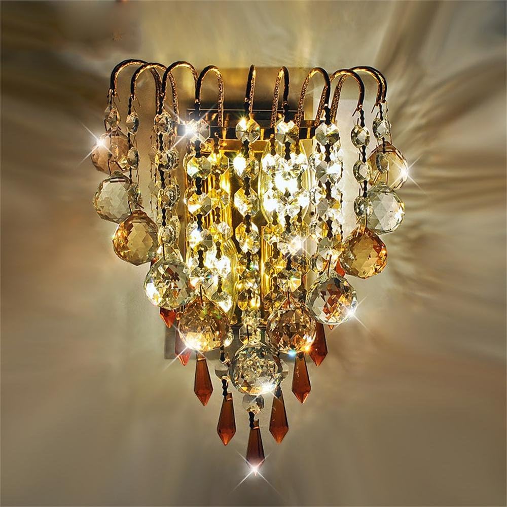 TOYM US- LED Gold Crystal Wall Lamp Living Room Bedroom Bedside Project Corridor Decoration Wall Lamp