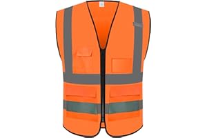 Rhino Hit Reflective Safety Vest for Men Women with 5 Pockets and Zipper Front High Visibility Construction Vest Meets ANSI/ISEA Standards
