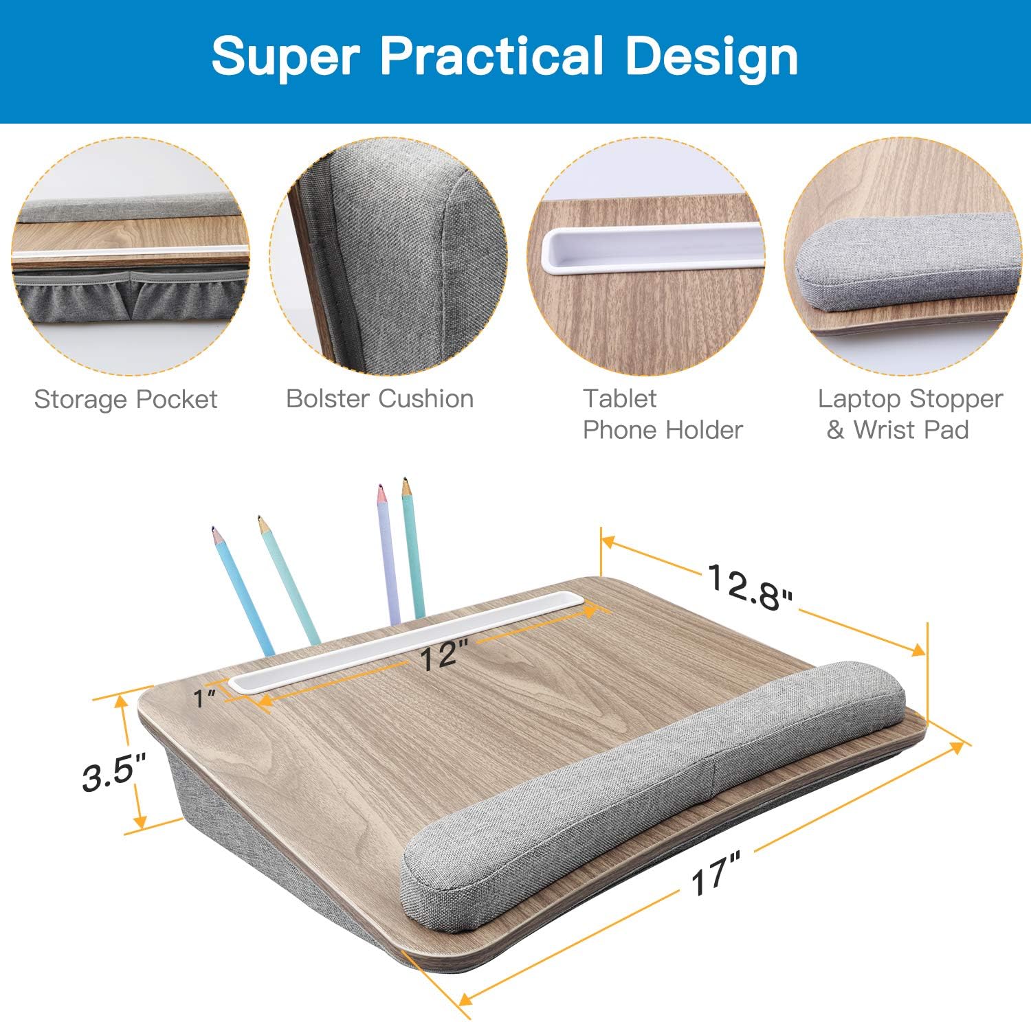 HUANUO Lap Laptop Desk - Portable Lap Desk with Pillow Cushion, Fits up to 15.6 inch Laptop, with Anti-Slip Strip & Storage Function for Home Office Students Use as Computer Laptop Stand, Book Tablet: Kitchen & Dining