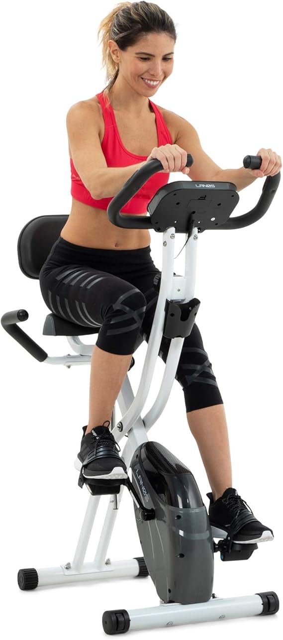 Lanos Folding Exercise Bike with 10-Level Adjustable Magnetic Resistance | Upright and Recumbent Foldable Stationary Bike is The Perfect Workout Bike for Home Use for Men, Women, and Seniors