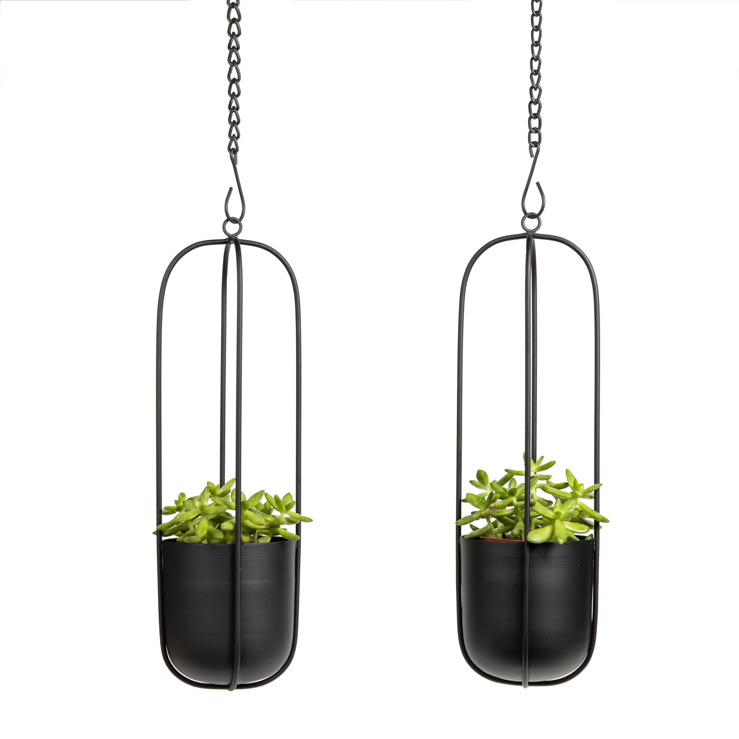 Photo 1 of Danya B. Walter 2-Piece Modern Black Metal Oval Hanging Planter Set with Chain Hanging Option