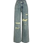 CIDER Women’s Ripped Jeans High Waisted Distressed Baggy Straight Wide Leg Pants