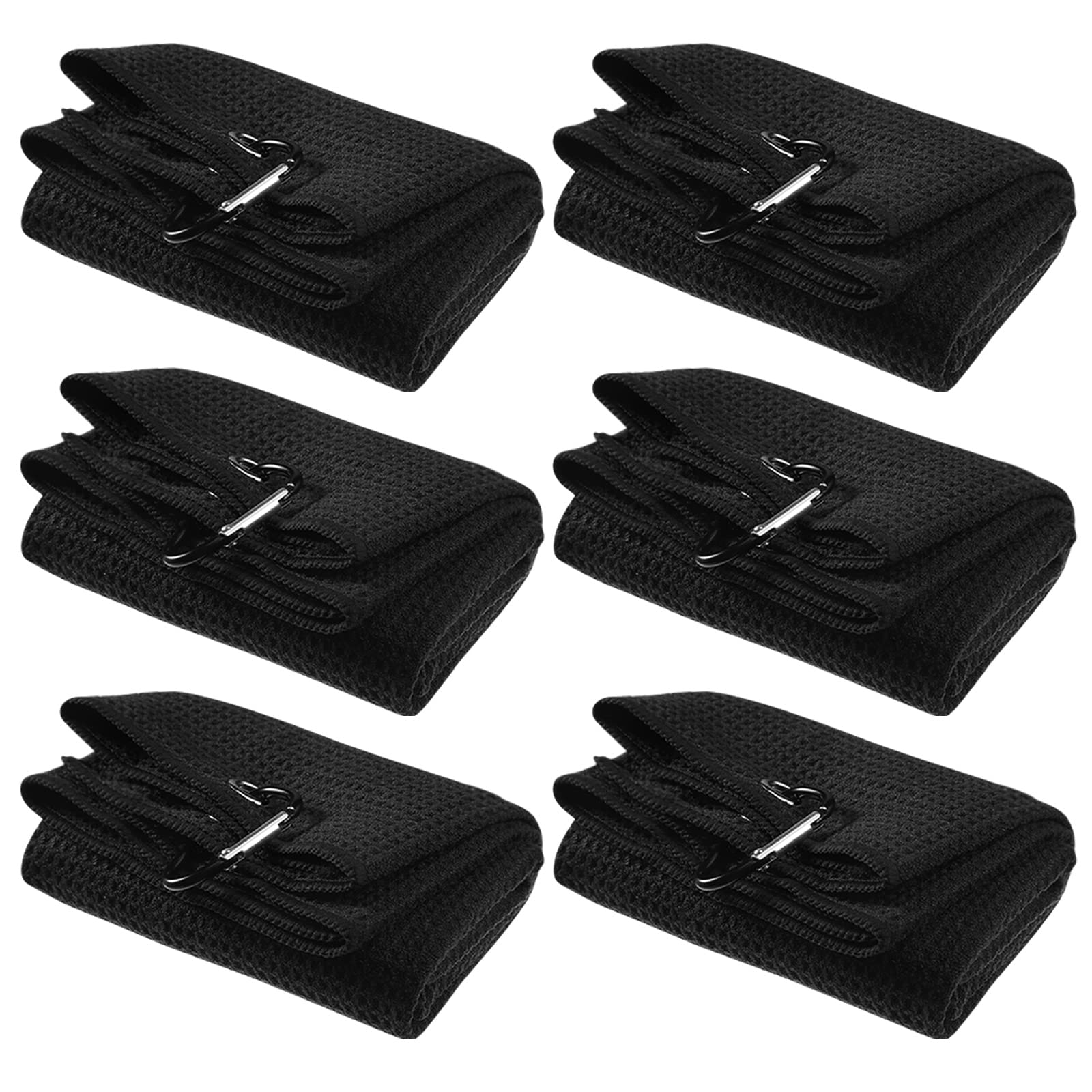 Photo 1 of Cindeer 6 Pcs Tri-fold Golf Towel 16 x 23 Inch Microfiber Fabric Golf Towels with Heavy Duty Clip Waffle Pattern 6 Color Options(Black)