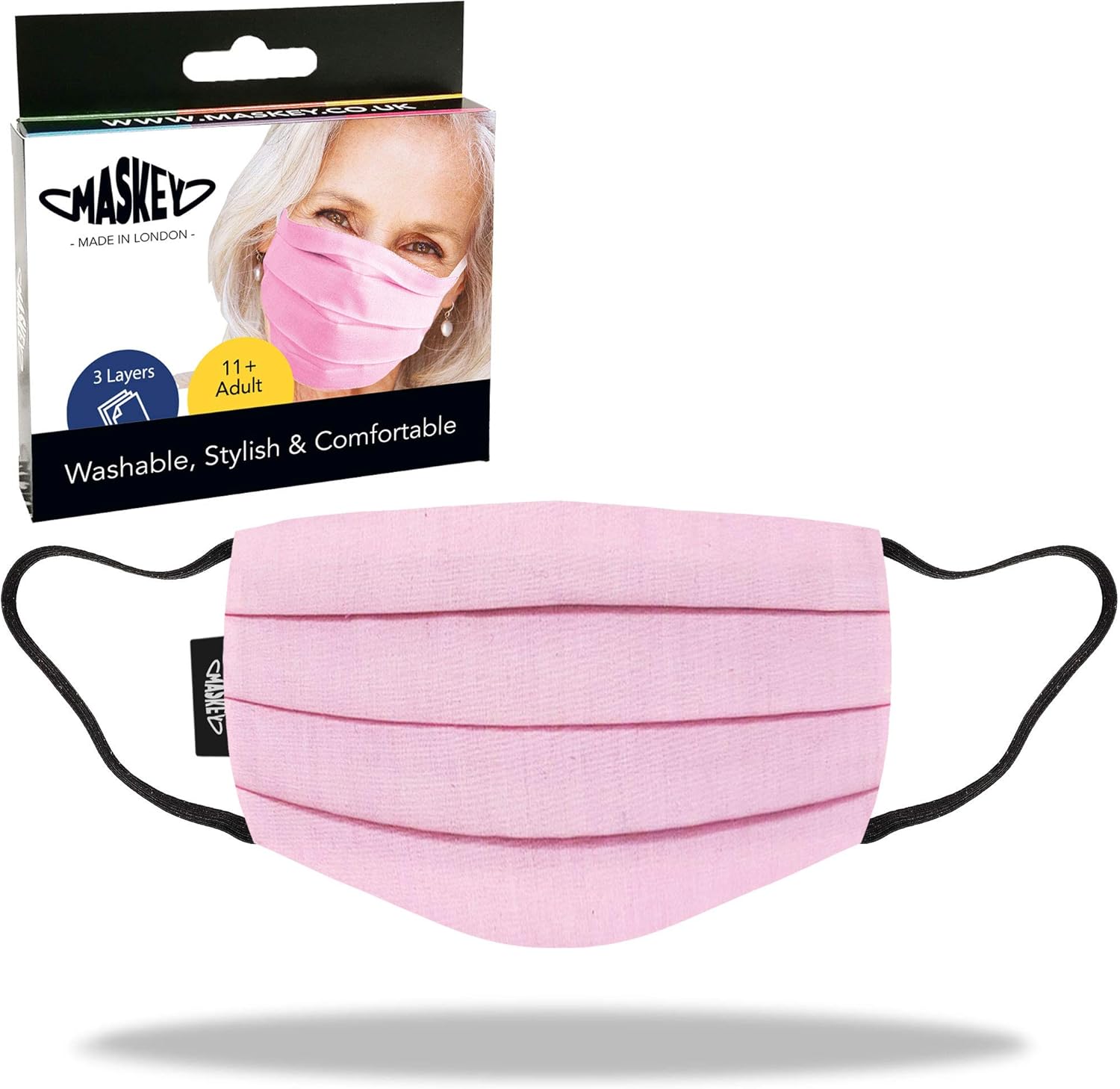 Pink Washable and Reusable Face Mask from MASKEY 3 Layers of Blended