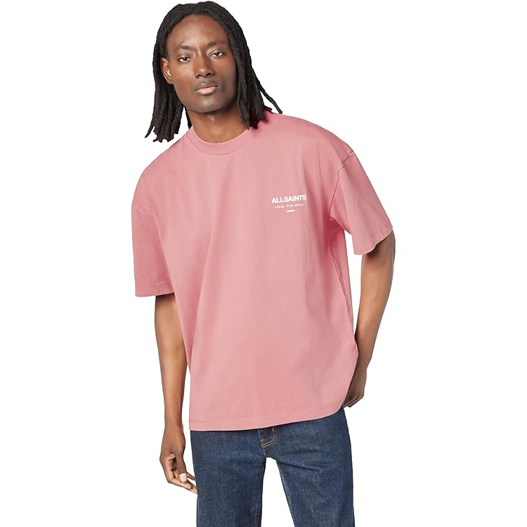 AllSaints Men's Redact Short Sleeve Crew Neck Shirt, Ashen