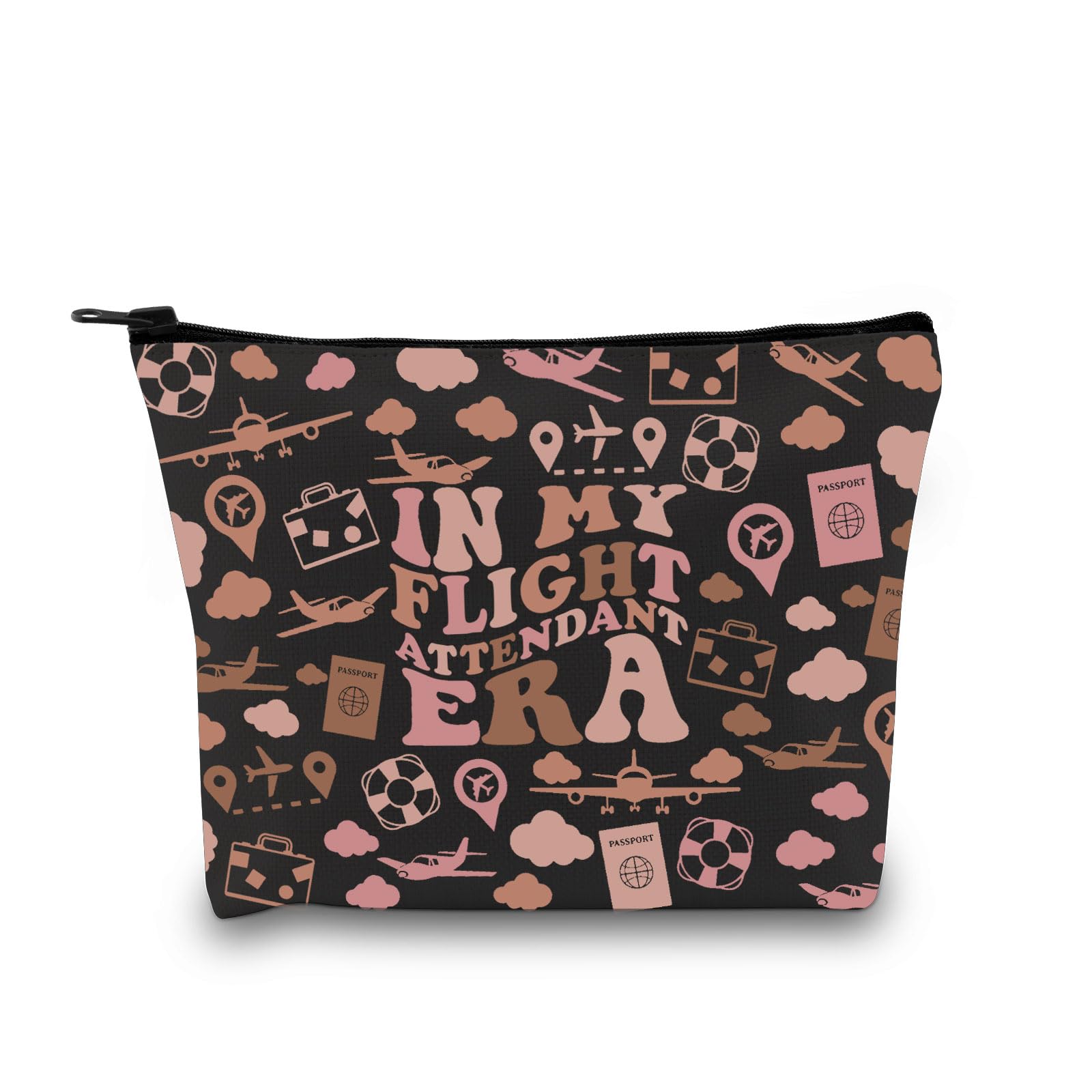 Flight Attendant Gift in My Flight Attendant Era Stewardess Aviation Travel Makeup Bag for Cabin Crew Hostess Aviation Gift (Flight Attendant Era BLK EU)