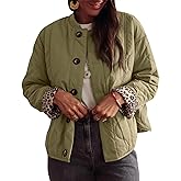 PEHMEA Women's Quilted Lightweight Jackets, Button Down Casual Coat Leopard Lining Bomber Outerwear with Pockets