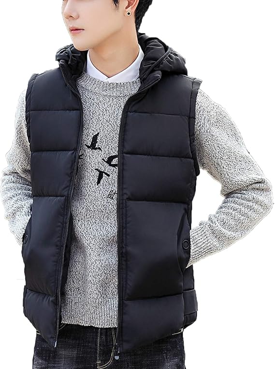 Amazon 軽量ダウン ベスト メンズ 男性用外出着 大きいサイズ フード付き 無地 袖なし ショートジャケット シンプル カジュアル 保温 暖かい 代 30代 40代 撥水 白 赤 動きやすい 防寒着 中綿ブルゾン ベスト 通販