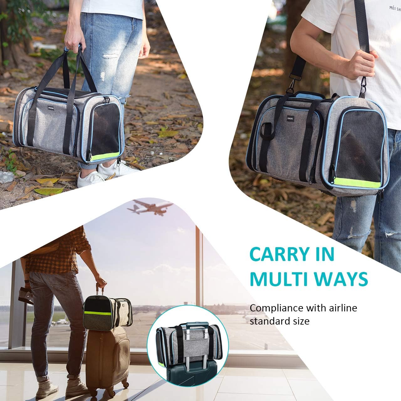 OMORC Pet Carrier Airline Approved, Expandable Foldable Soft-Sided Dog Carrier, 3 Open Doors, 2 Reflective Tapes, Pet Travel Bag Safe and Easy for Cats and Dogs (Grey) : Pet Supplies