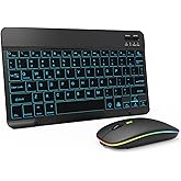 7 Color Backlit Bluetooth Keyboard and Mouse Combo for iPad A16 11th 10th Gen iPad Pro Mini Air iPhone, iPadOS 13 or Later, Slim Rechargeable Android Tablet Phone Wireless Mouse Keyboard (Black)