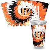 Rico Industries NFL Football Metallic Tie Dye NFL Football Team 16oz Metallic Clear Tumbler W/Straw