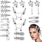 20 PCS Y2k Hair Clips Non-slip Hair Clips Y2ks Multiple Styles Metal Star Clip Y2k Hairs for Thin Thick Hairs Women Girls (Silver)