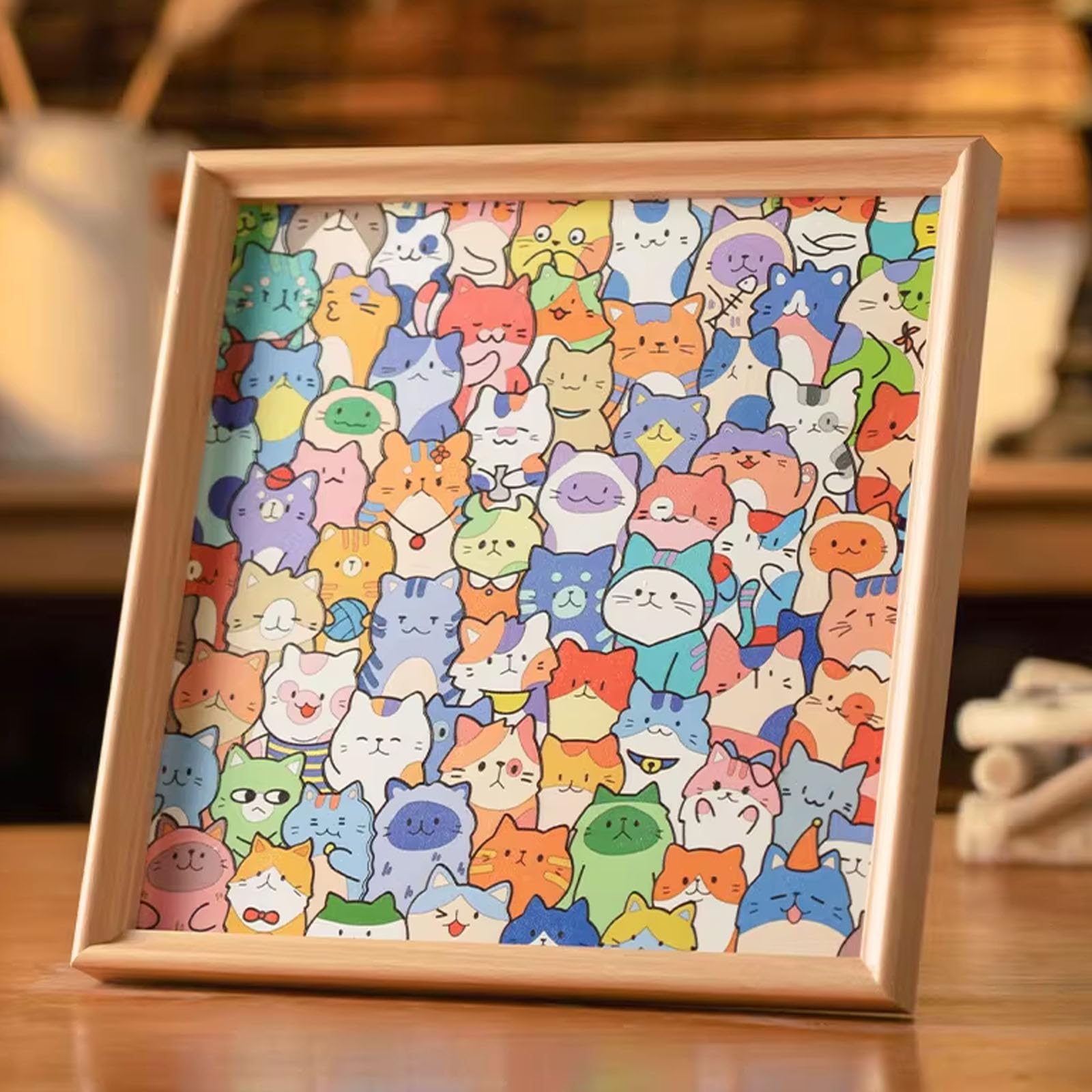 Photo 1 of DIY Wooden Cat Puzzle Frame, Little Kitties - Wooden Coloring Puzzle, Hand-Painted Cat & Kitten Coloring Frame, Includes Marker Pens, Stress-Relieving, Creative Activity