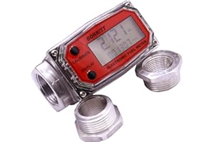 BORRITT 1" Inch Aluminum NPT Inlet/Outlet Threads LCD Electronic Digital Display Turbine Fuel Flow Meter 0.75-Inch Reducer Bushings for Measure Diesel, Kerosene,Gasoline Oil Water 32GPM Max Flow Rate