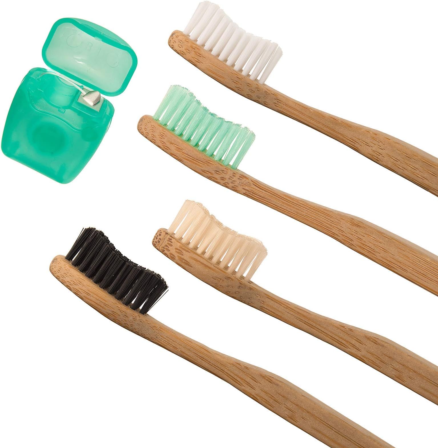 Natbam Bamboo Toothbrushes Free Dental Floss, Set of 4 Crafted Bamboo Toothbrushes - Soft Bristles - Natural Teeth Whitening - Eco-Friendly Biodegradable - Sustainable - BPA Free - Nylon Bristles