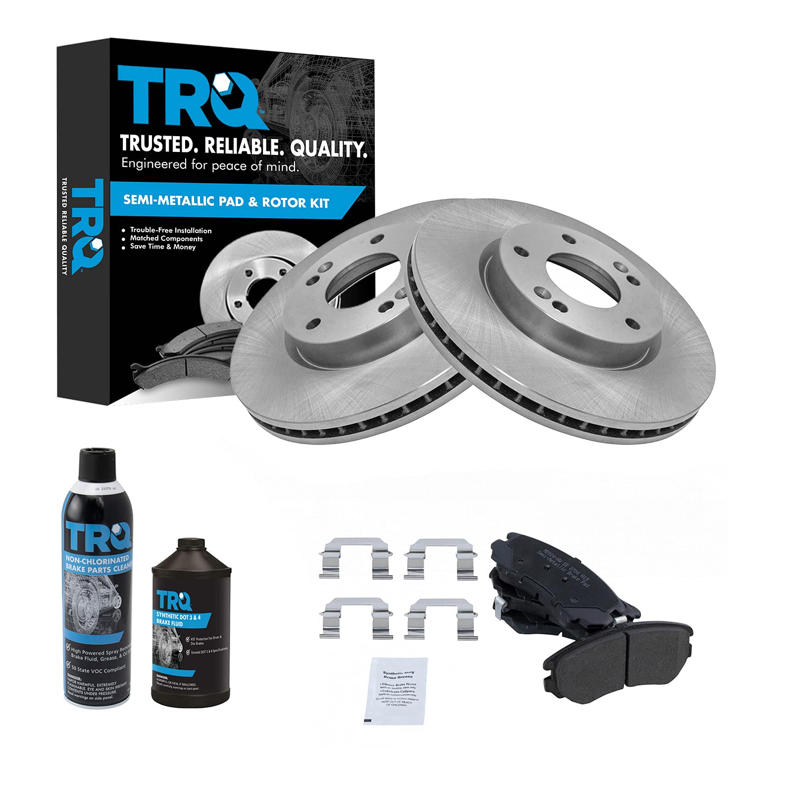 TRQ Front Brake Pad & Rotor Kit Semi-Metallic Compatible with 2006-2010 Hyundai Sonata 2003-2008 Tiburon 2005-2009 Tucson Kia Optima 2012-2013 Soul 2005-2010 Sportage Image