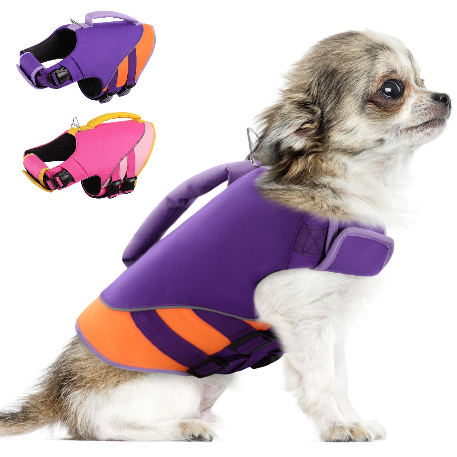 Photo 1 of Queenmore Dog Life Jacket,Dog Life Vest for Swimming Boating,Life Jackets for Small Dogs,Ripstop Pet Life Vests with Strong Rescue Purple, XS