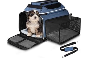 Petskd Top and Side Expandable Pet Carrier 18x11x11 Inches Delta United Airline Approved, Soft-Sided Carrier for Small Cats and Dogs with Locking Safety Zippers and Anti-Scratch Mesh(Blue)