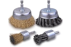 SHITIME 3 Inch Knotted Wire Cup Brush Set, 4PCS Wire Brush for Drill with 1/4'' Hex Shank, Drill Wire Brush Attachment, Suitable for Removing Rust/Corrosion/Paint - Extend Life & Reduced Wire Breakage