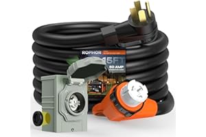 Rophor 50 Amp Generator Cord and Pre-Drilled Power Inlet Box, 15FT Heavy Duty NEMA 14-50P to SS2-50R Extension Cord Twist Locking with Inlet Box, 125/250V, 12500W, ETL Listed for Outdoor Emergency Kit
