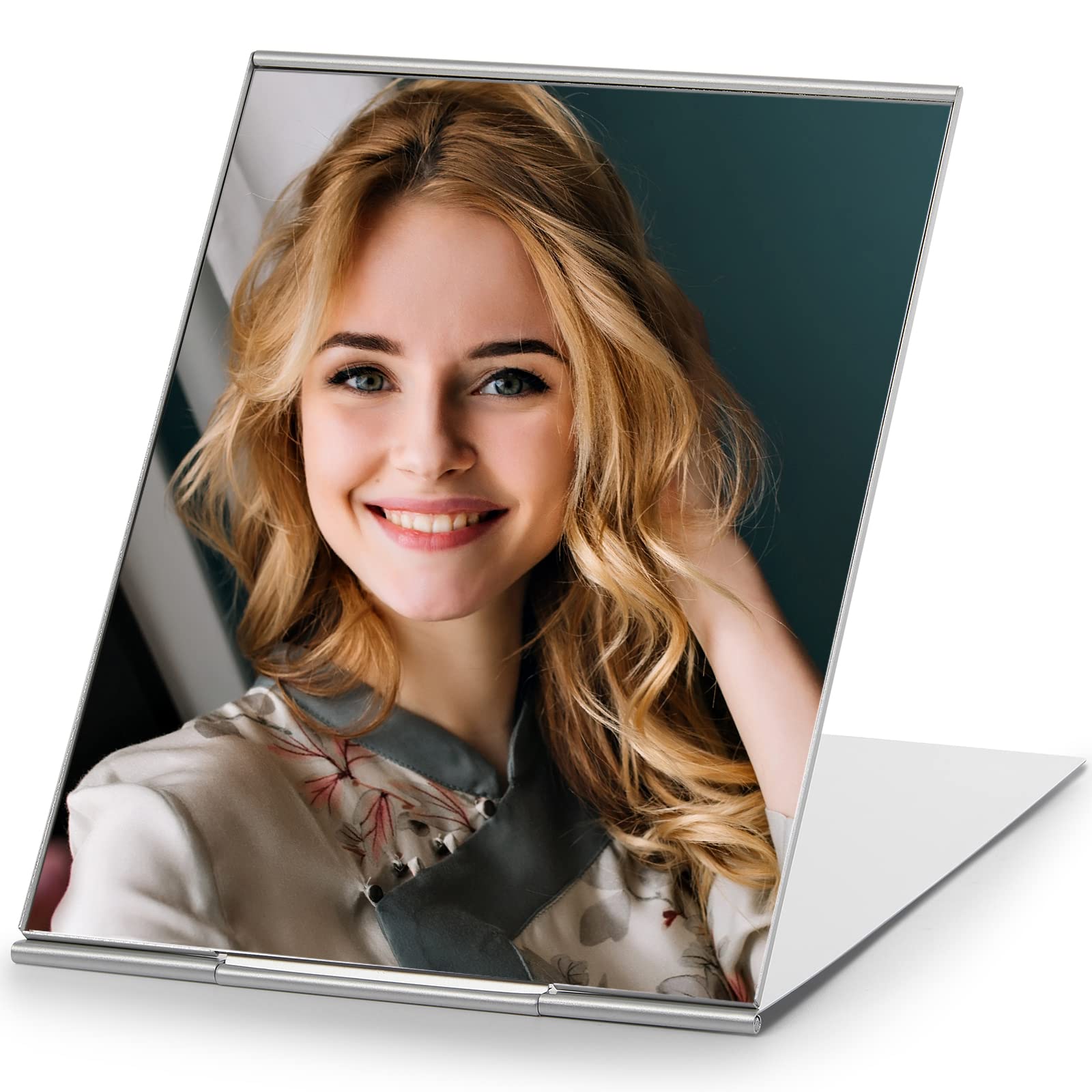 Photo 1 of MIRRORNOVA Portable Folding Mirror, Ultra-Slim Makeup Tabletop Mirror for Travel with Aluminum Shell, Large Size 7"