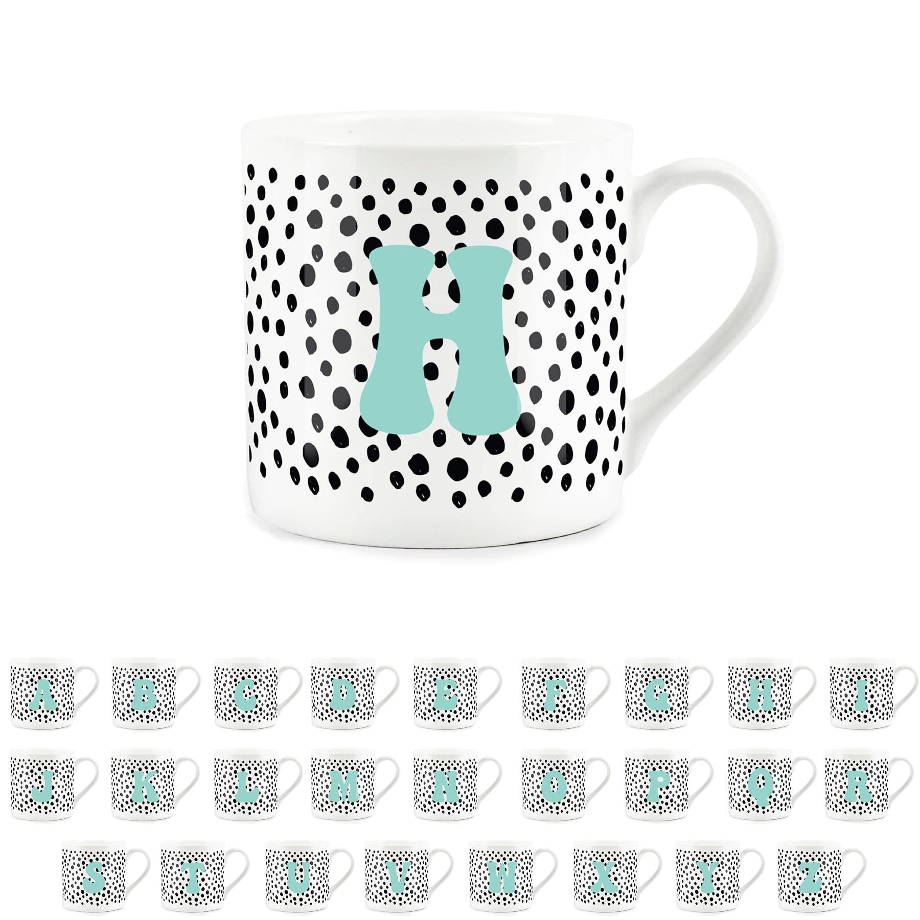 Purely Home Letter Initial Personalised Mugs - Spotty Alphabet Bone China Coffee/Tea Cups (H)