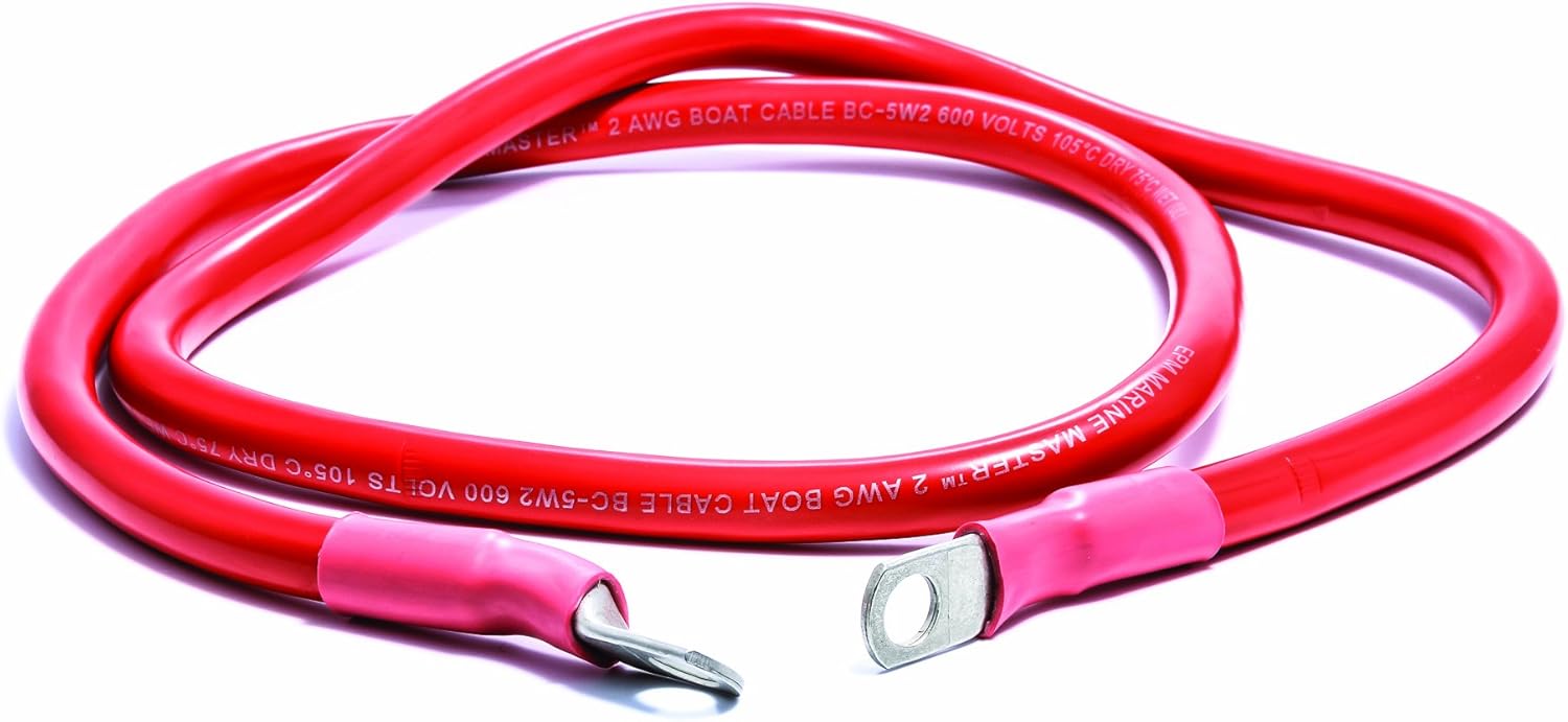 Camco 47456 Red 3/8" Stud 72" Long 4-Gauge Marine Battery Cable and Lug Assembly Tinned: Automotive