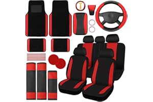 Estune 45 Pcs Car Accessories Set Seat Cover Foot Pad Cup Holder Diamond Sticker Air Conditioner Insert Strips Steering Wheel Armrest Seat Belt Handbrake Gear Cover Vent Trim Strips with Tool